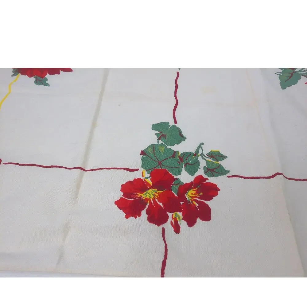Vintage Floral Tea Towel Mid Century Cotton Crafting Sewing Cutter Fabric